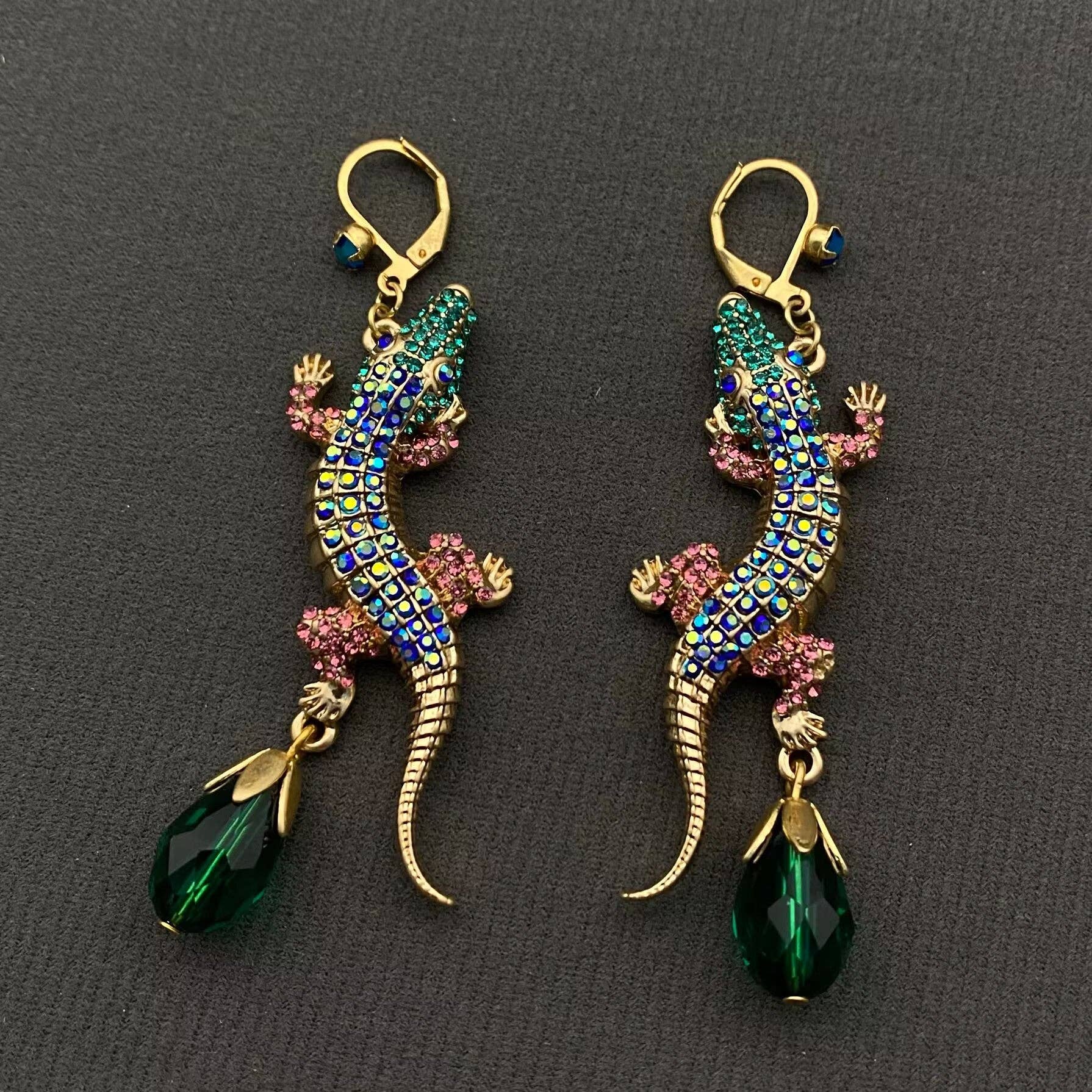 Handpicked Rhinestone Crocodile Dangle Earrings