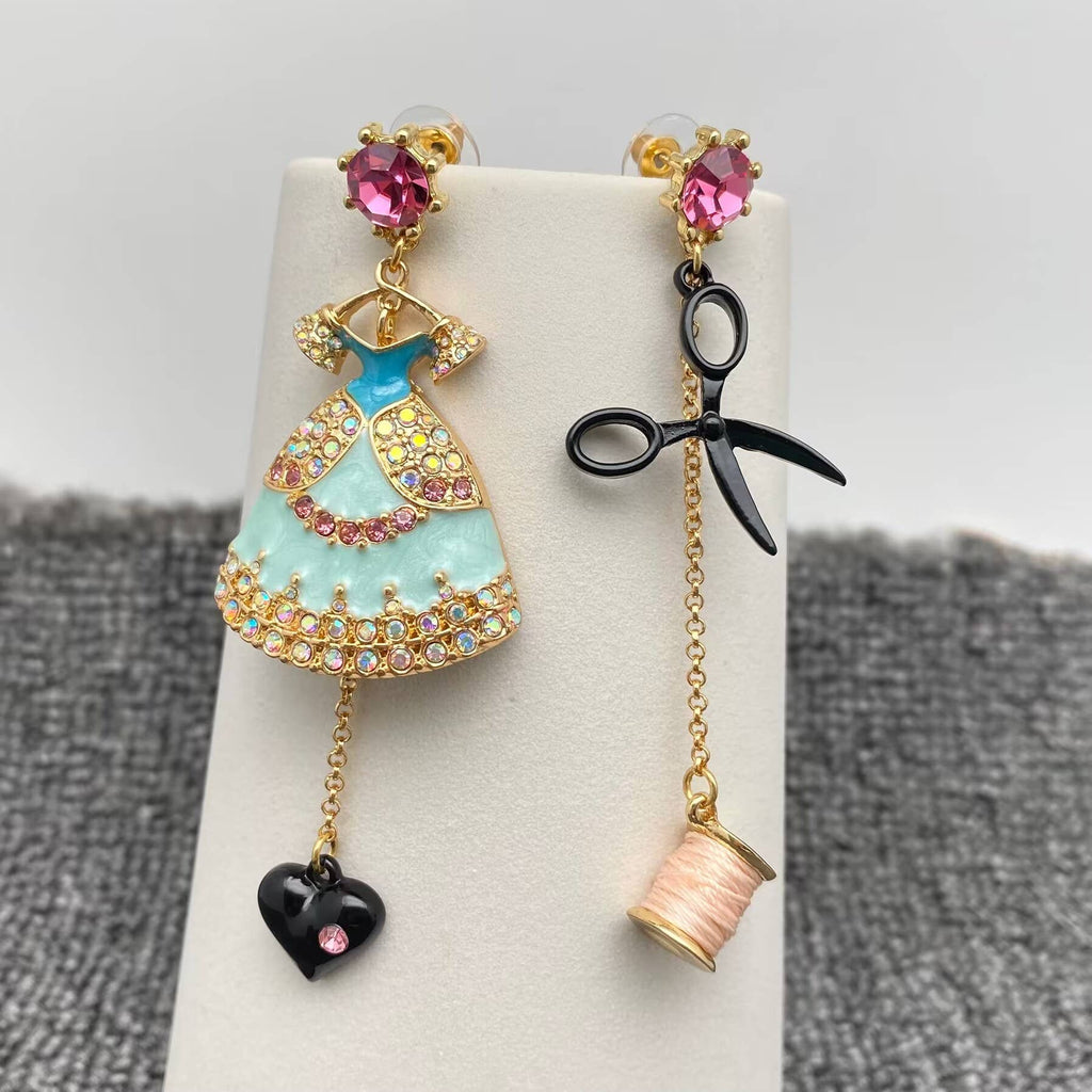 Handpicked Sparkling Rhinestone Dress Scissors Asymmetric Post Earrings