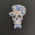 Handpicked Enamel Skull With Top Hat Brooch