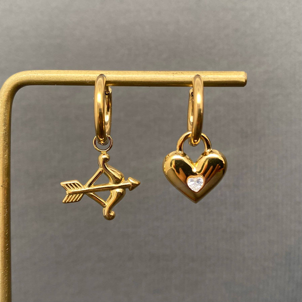 Handpicked Cupid's Arrow & Heart 18K Gold Plated Earrings