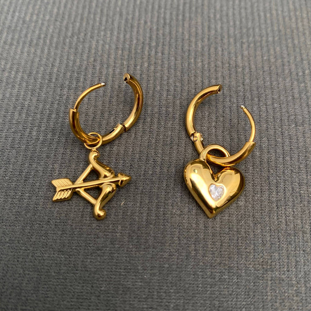 Handpicked Cupid's Arrow & Heart 18K Gold Plated Earrings