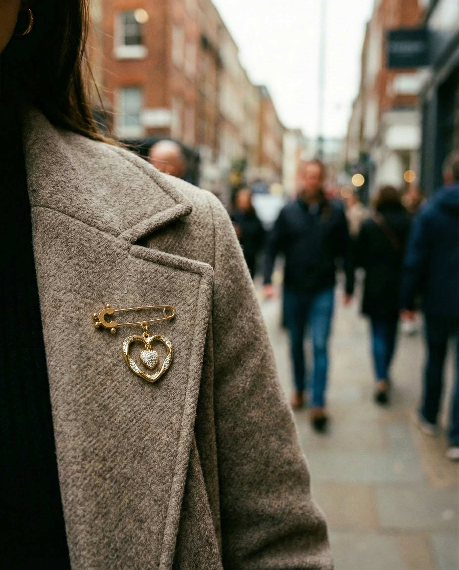 Handpicked Pin Brooch with Double Heart