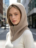 Women's Knit Hooded Scarf with Zipper