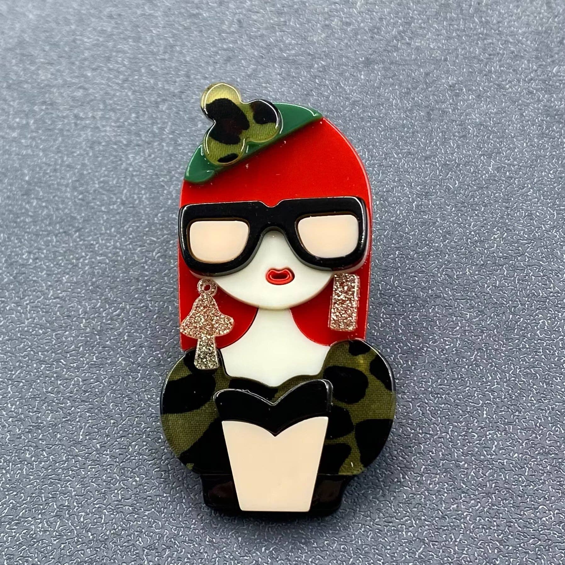 Handpicked Red Hair Girl Acrylic Brooch