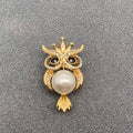 Handpicked Rhinestone & Pearl Owl Brooch