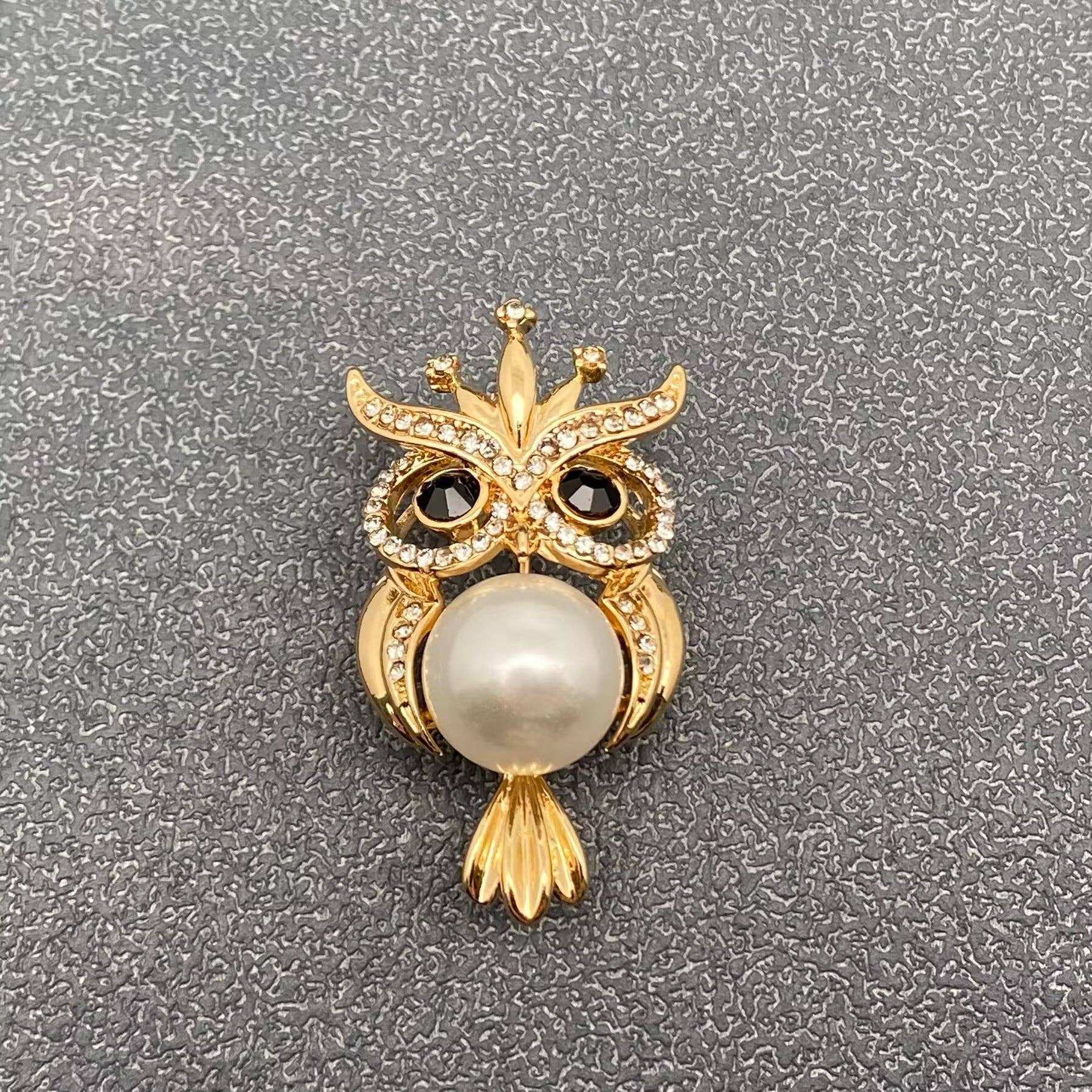 Handpicked Rhinestone & Pearl Owl Brooch