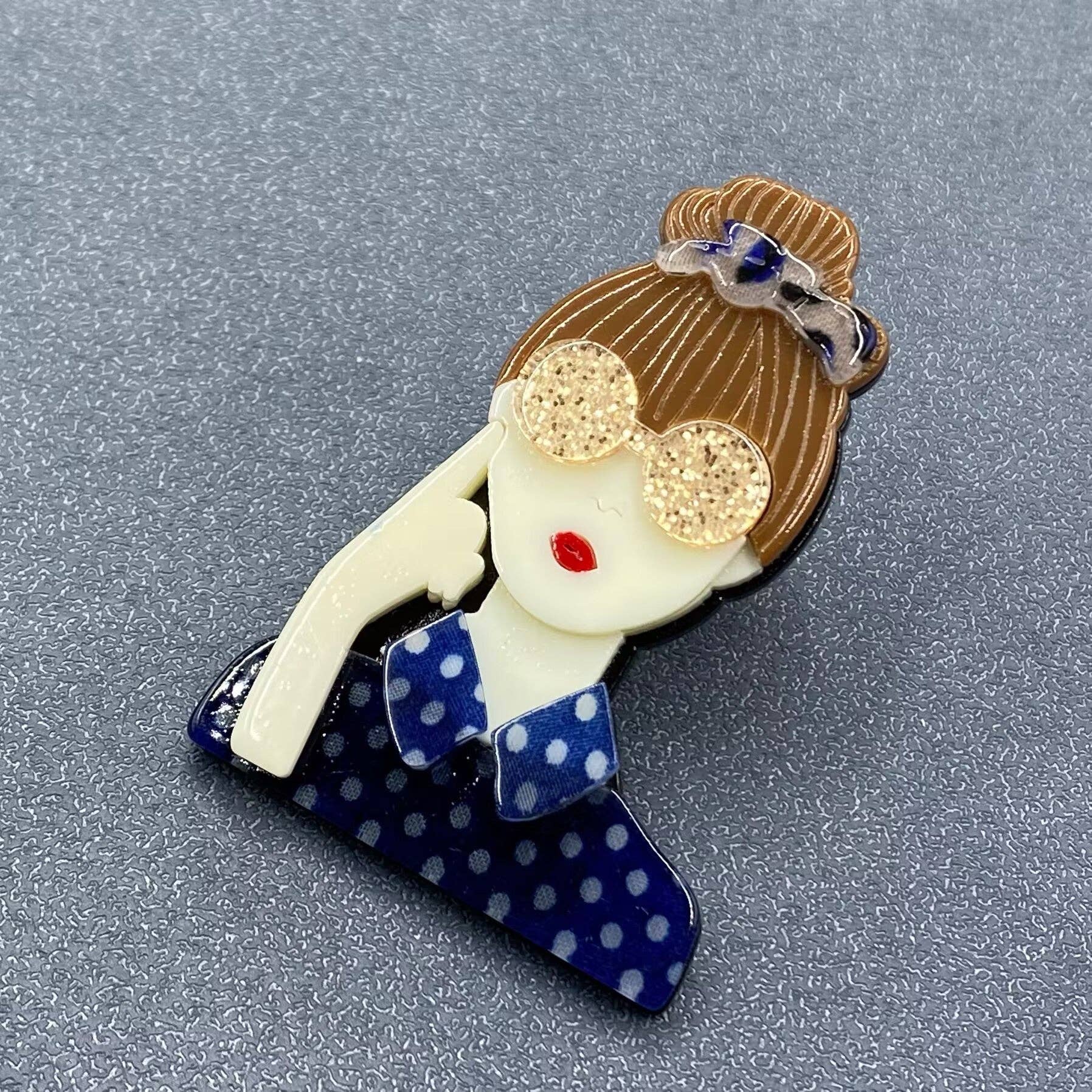 Handpicked Girl Wearing Blue Shirt Acrylic Brooch
