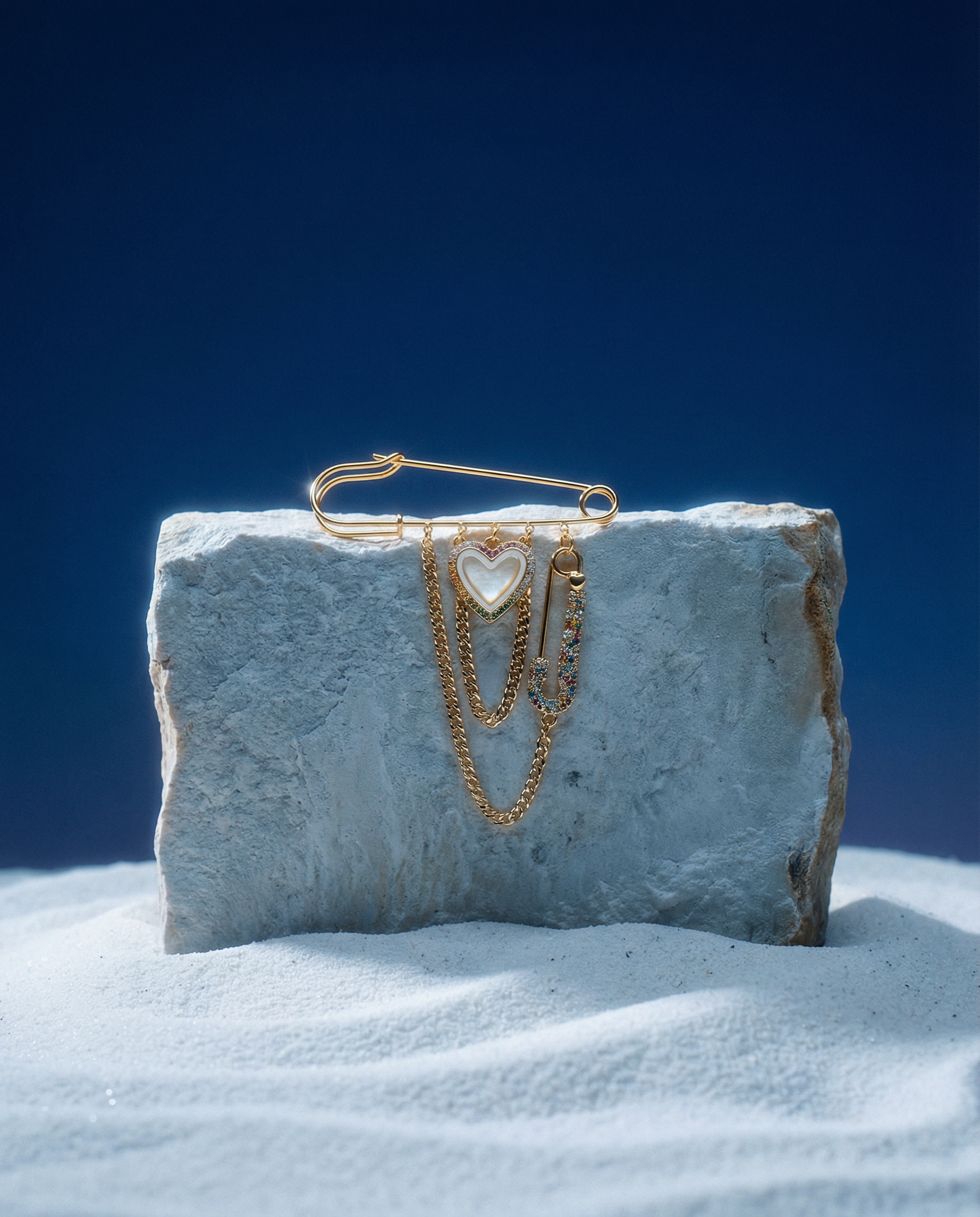 Handpicked Brooch with Heart and Chains