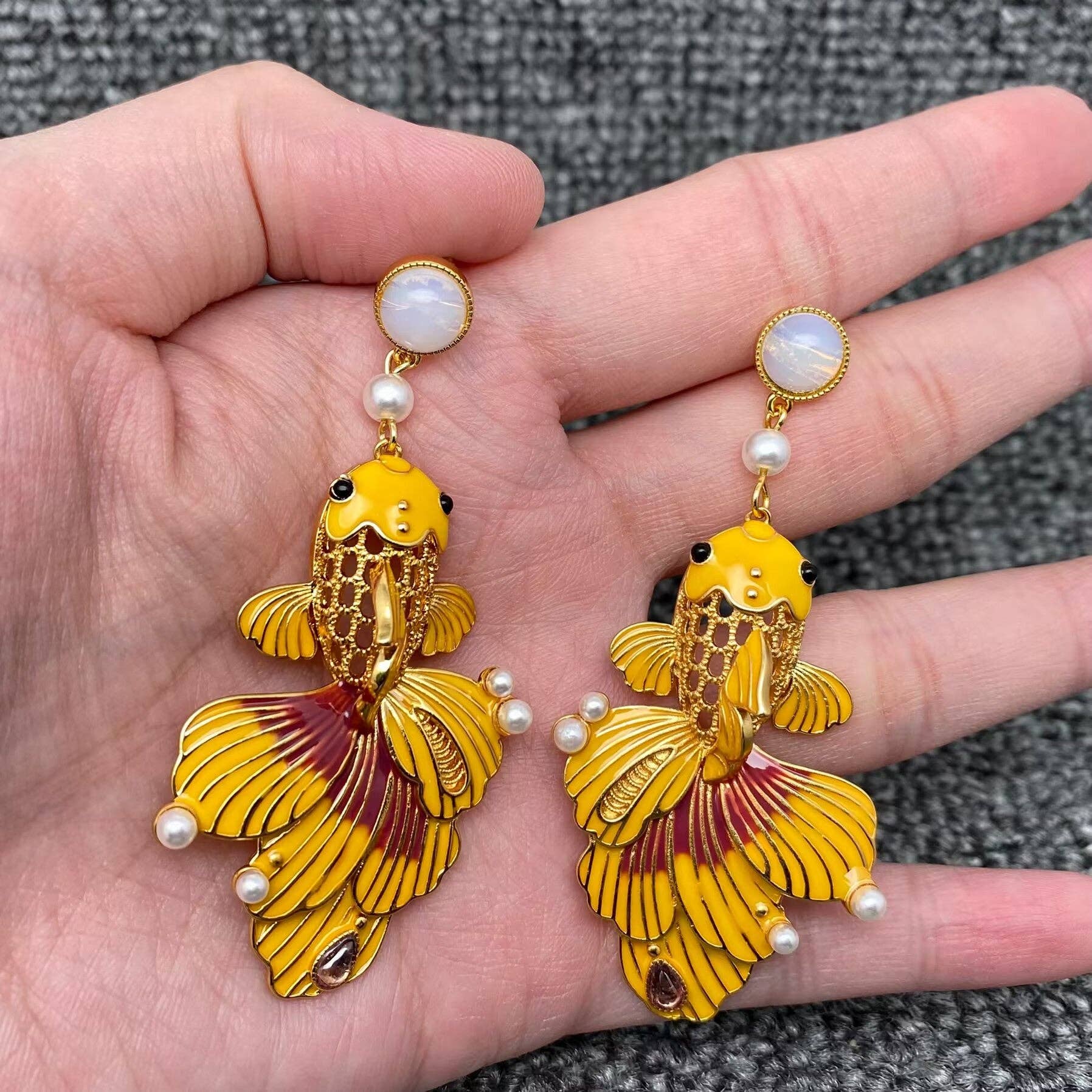 Handpicked Enamel Goldfish Dangle Earrings