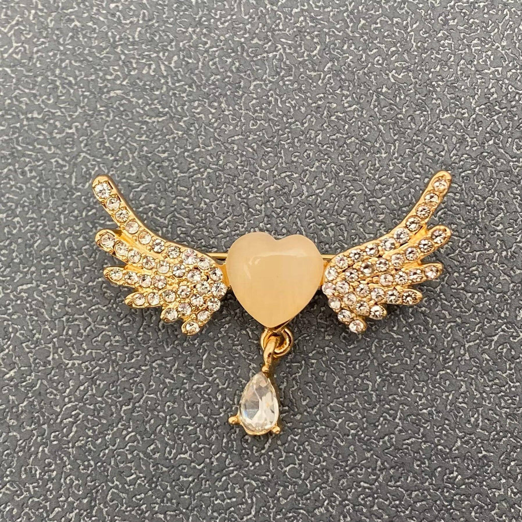 Handpicked Rhinestone Angel Wings Heart-shaped Brooch