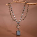 Natural Stone Pendant Beaded Chain Link Necklace