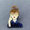 Handpicked Girl Wearing Blue Shirt Acrylic Brooch