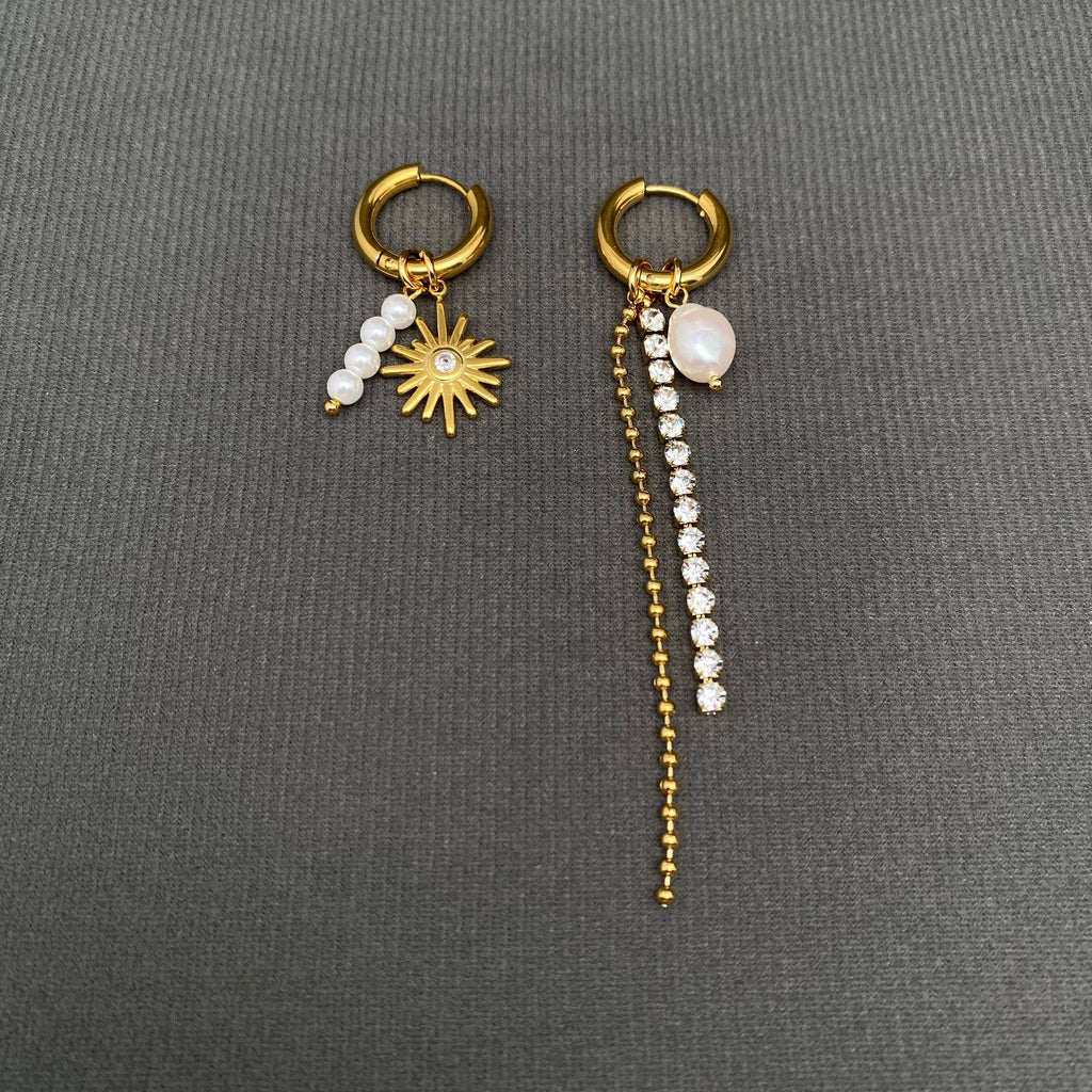 Handpicked Star Pearl Zircon Chain Huggie Earrings