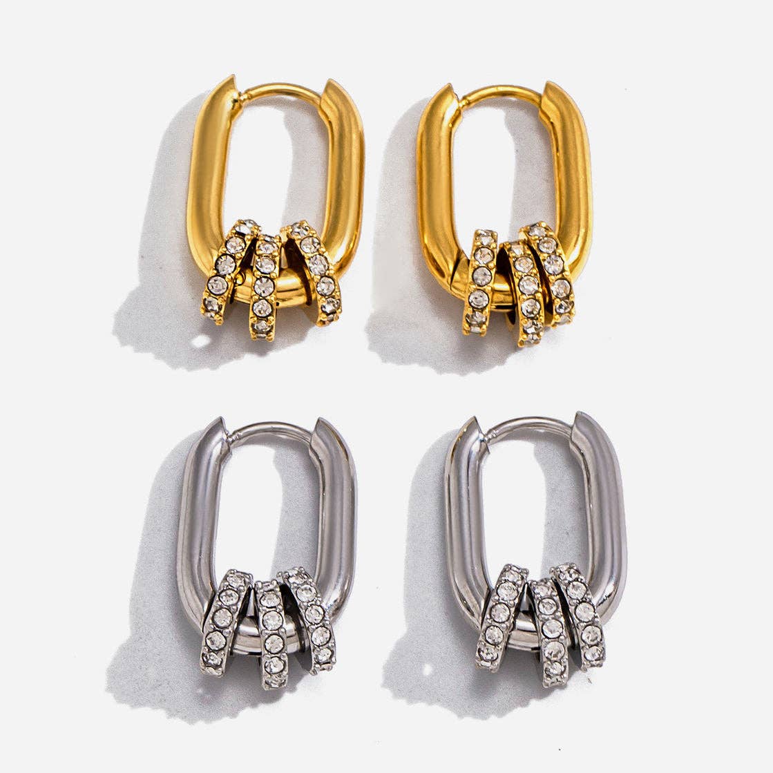 Handpicked Oval Hoop with Sparkle Rings Earrings