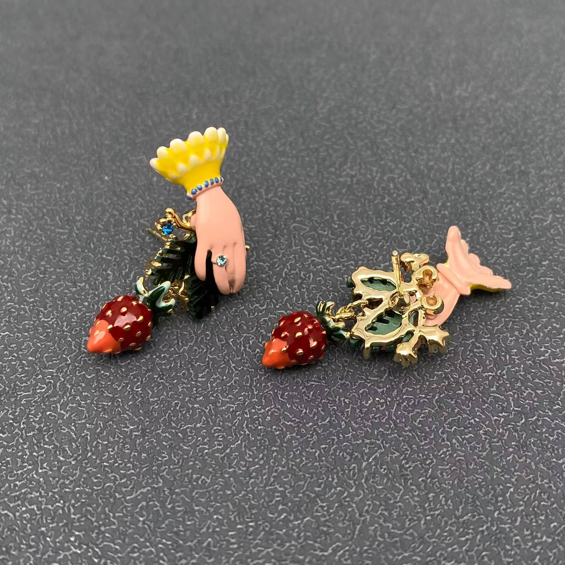Handpicked Inlaid Rhinestone Enamel Hand Picking Strawberry Earrings