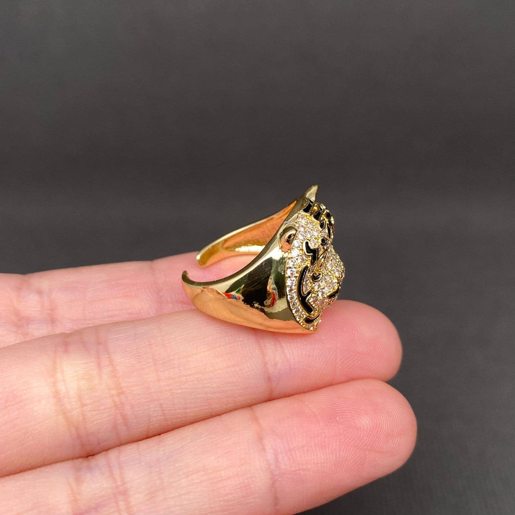 Handpicked Rhinestone Inlaid Enamel Tiger 18K Gold Plated Ring