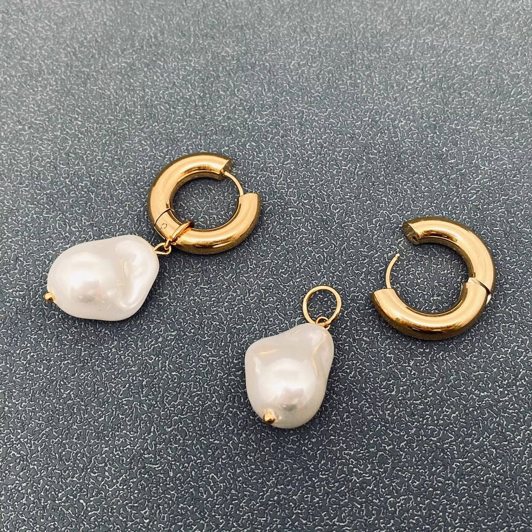 Handpicked Pearl Charm pendant Huggie Earrings