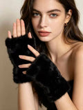 Fingerless faux fur mittens