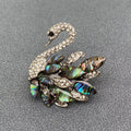 Handpicked Abalone Shell & Rhinestone Swan Silver Tone Brooch