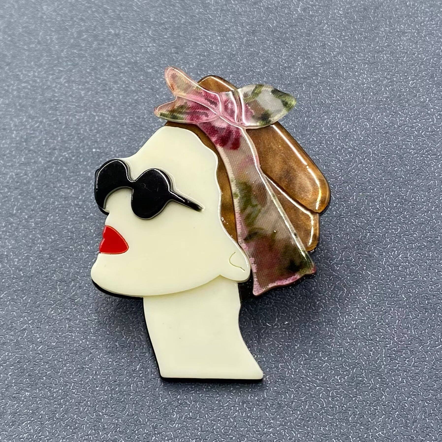 Handpicked Girl with Hair Band and Sunglasses Acrylic Brooch