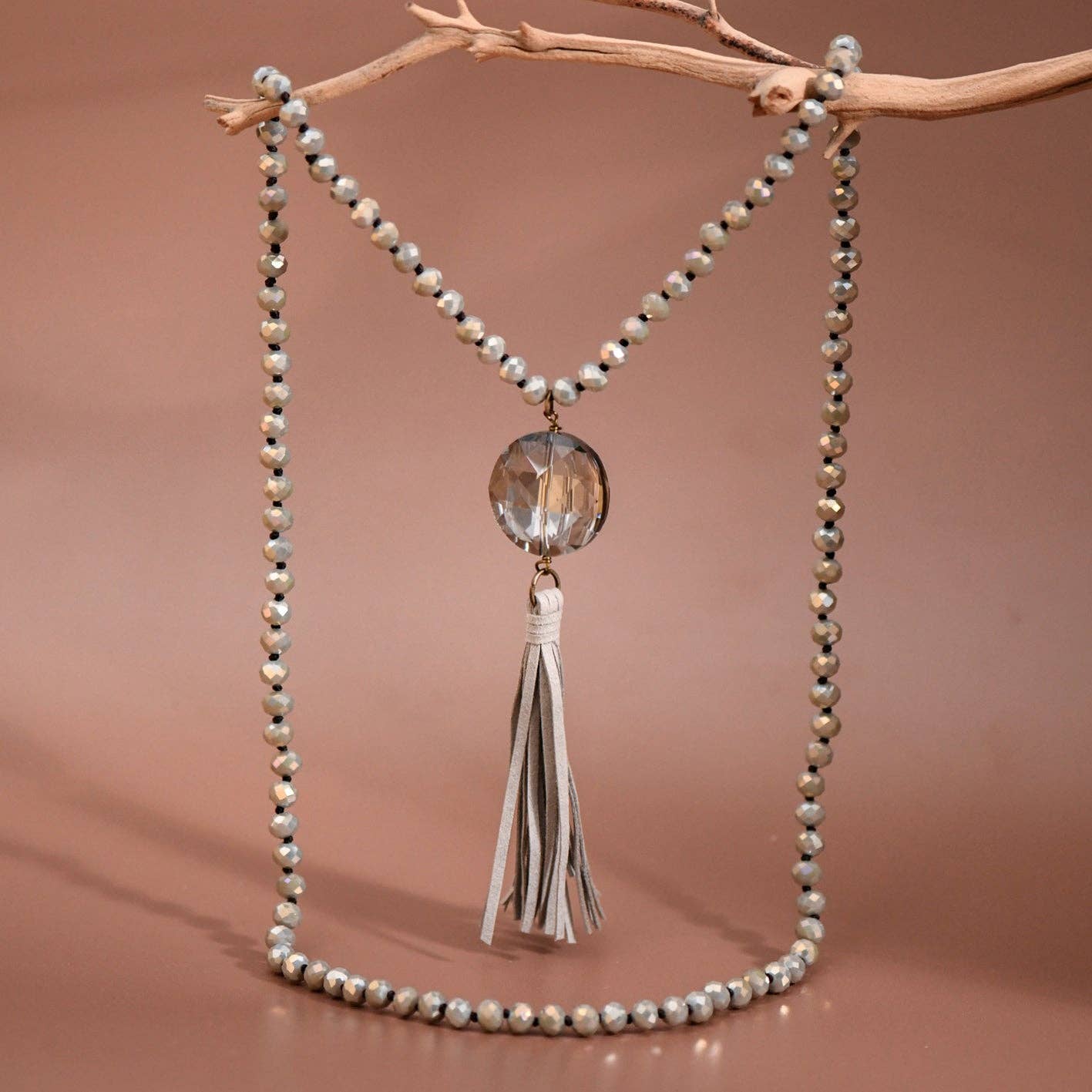 Glass Crystal Pendant Beaded Necklace with Tassel S0OX3T6295
