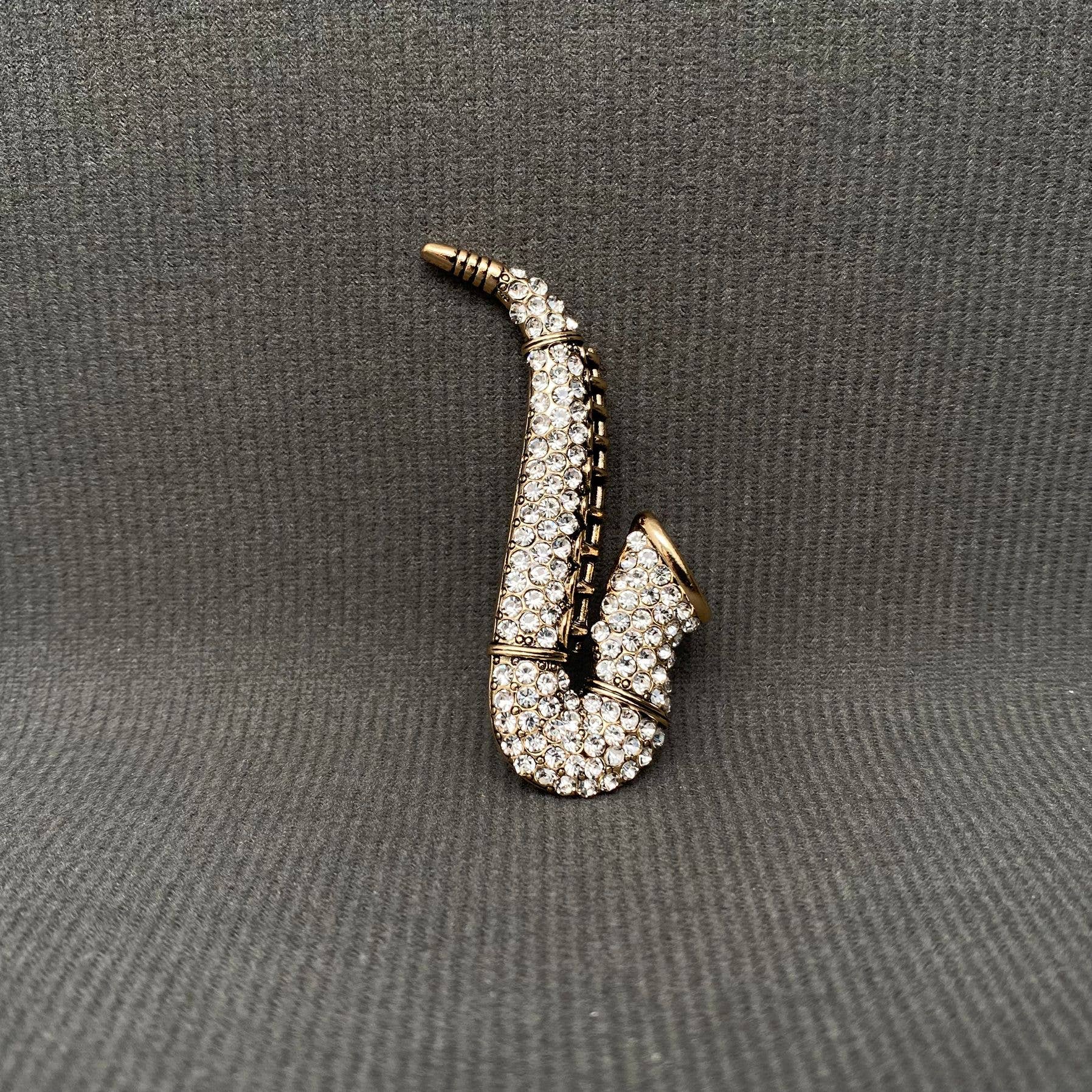 Handpicked Rhinestone saxophone Brooch