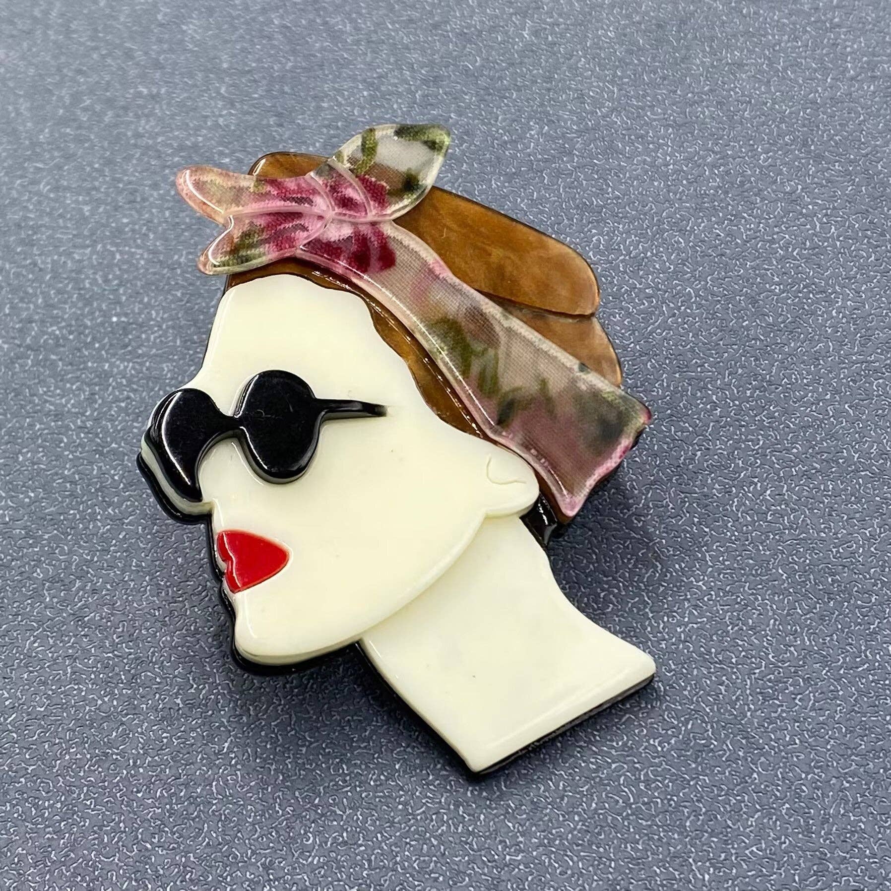 Handpicked Girl with Hair Band and Sunglasses Acrylic Brooch