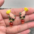 Handpicked Inlaid Rhinestone Enamel Hand Picking Strawberry Earrings