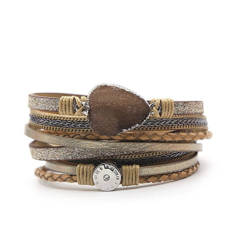 Handpicked Crystal Multi-Layer Leather Magnetic Snap Bracelet