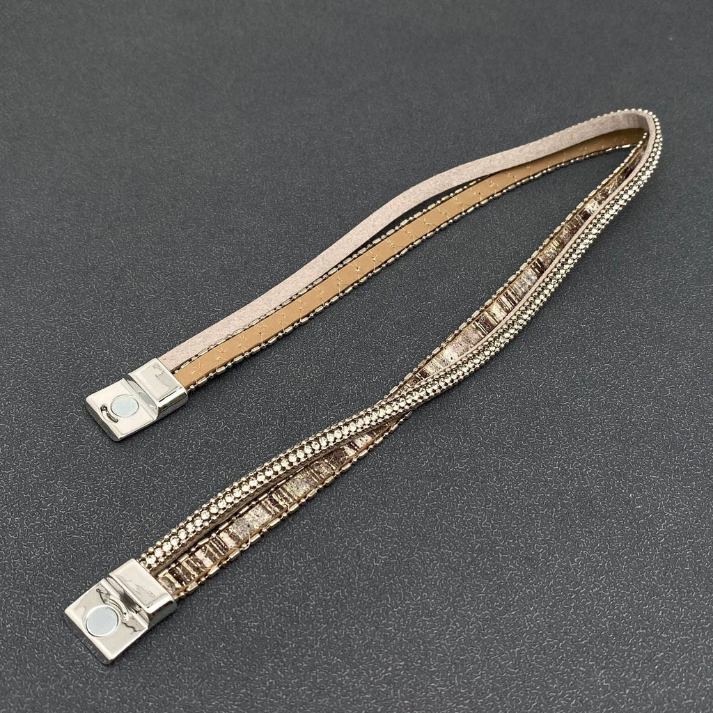 Handpicked Rhinestone Leather Woven Double Layered Bracelet