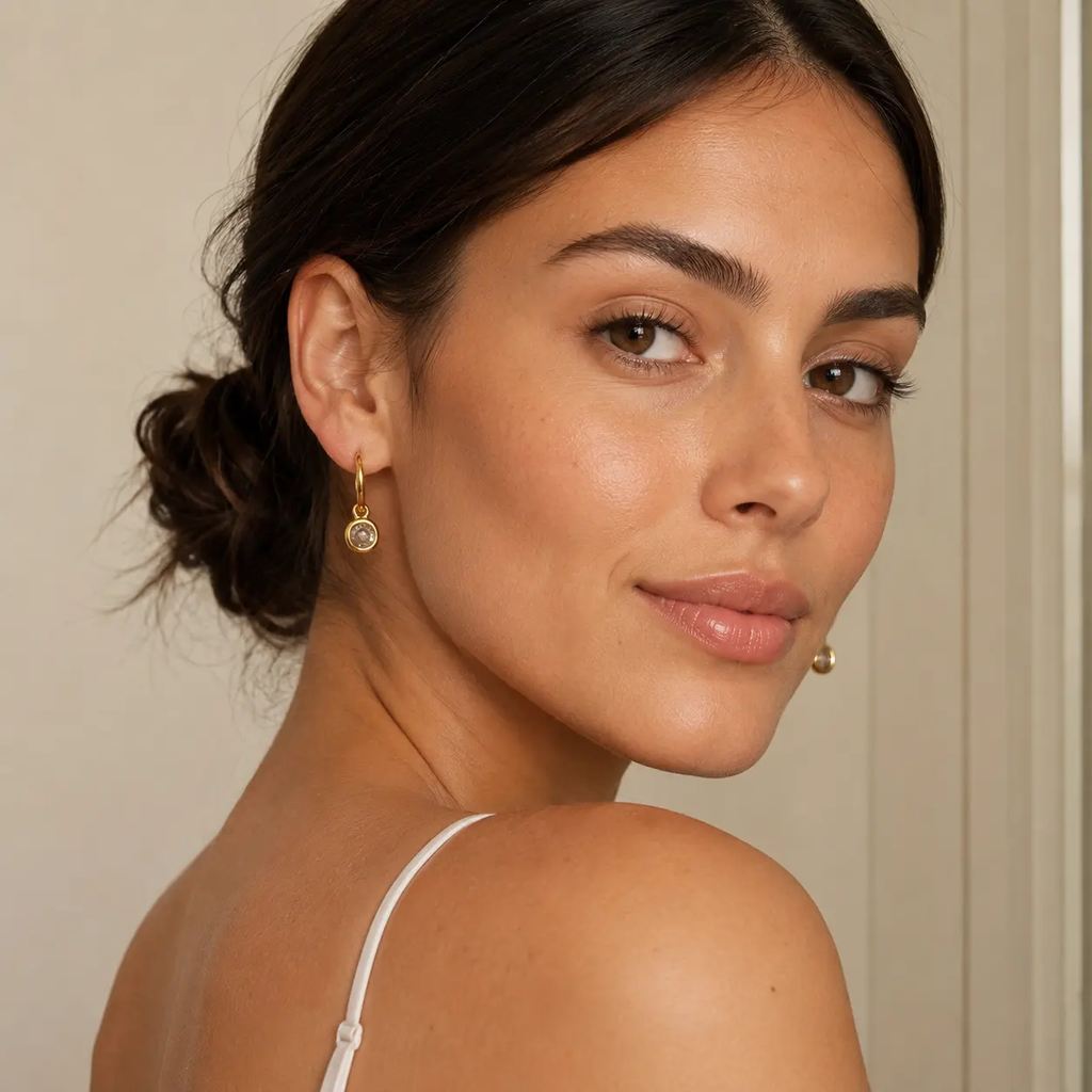 Handpicked Bezel Set Cz Drop Huggie Hoop Earrings