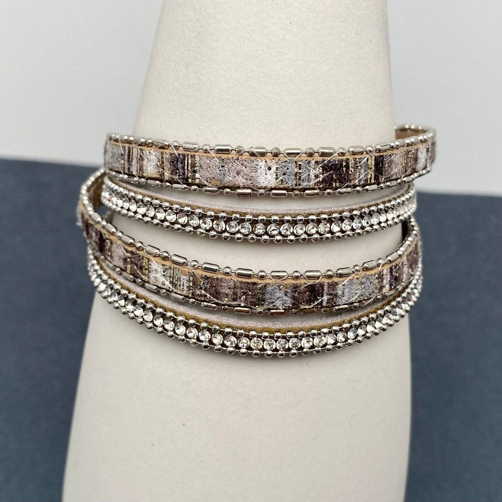 Handpicked Rhinestone Leather Woven Double Layered Bracelet